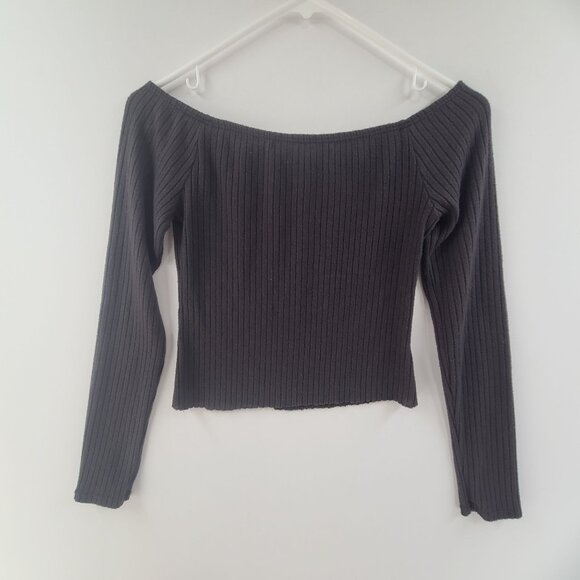 UO Silence + Noise Women's Knit Top Long Sleeve Crop Boatneck Black Size M - Picture 4 of 6